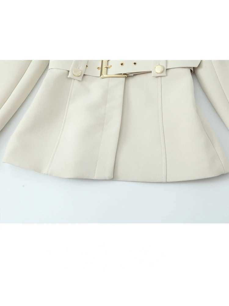 HH Women O-Neck Fashion Long Sleeve Button With Belt Suit JacketPockets Zipper High Waist Slim Pants Solid 2-Piece Set M260313