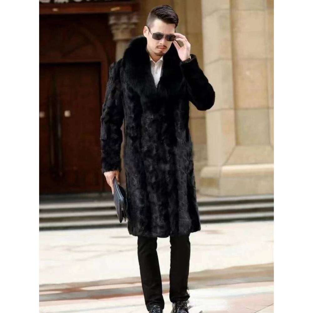 Luxury Brand Thick Warm Faux Men Collar Long Sleeve Mid-length Fur Coat Slim Outerwear New Fashionable Z260313