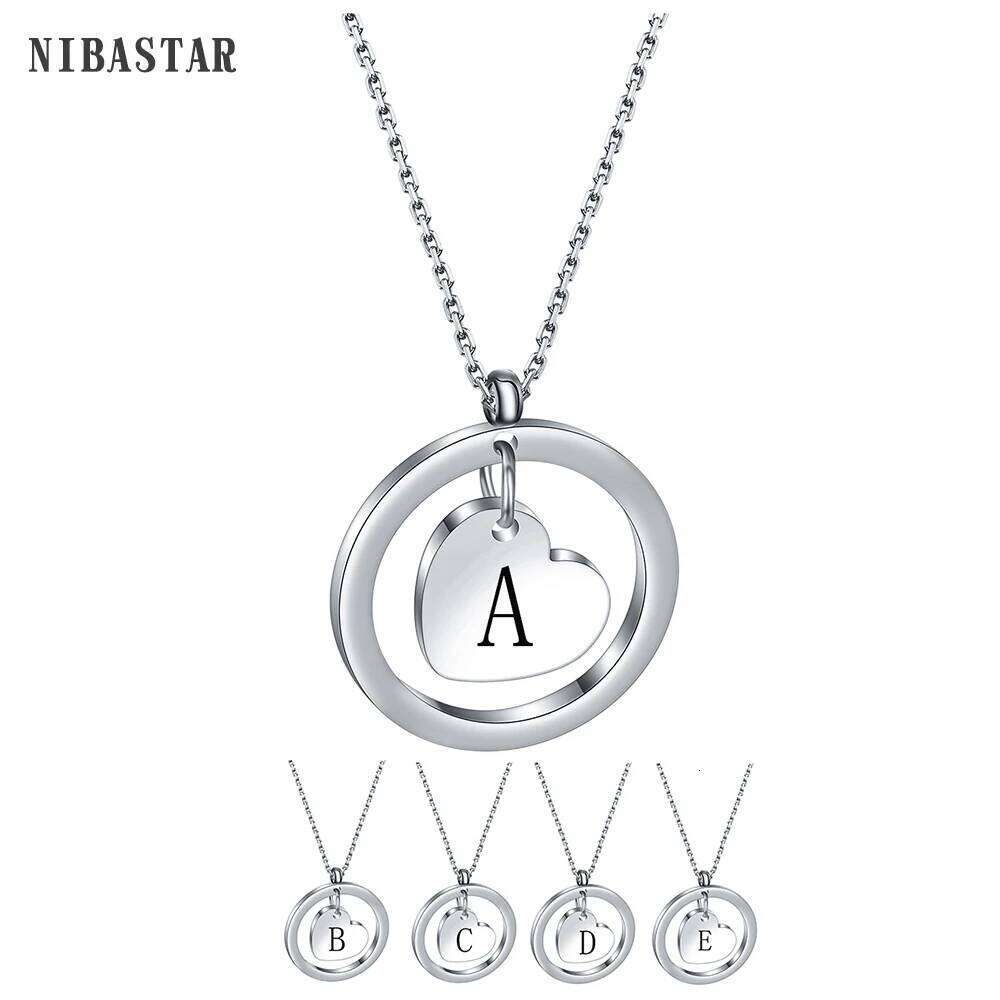 Stainless Steel Heart Initial Pendant with Black Letter Gift for Women Child Kids Necklace Jewelry H260312