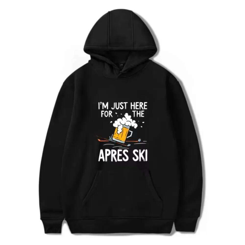 Men's Hoodie Black I'm Just Here for The Apres Ski Beer Print Sweatshirt Winter Skiing Party Casual Wear Comfortable and Soft Z260314