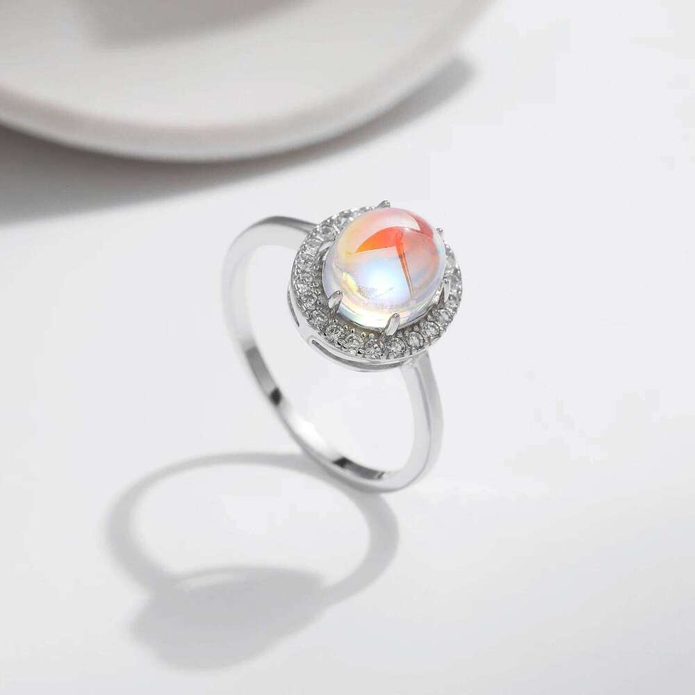 MODIAN 925 Sterling Silver Delicate Luxurt Oval Moonstone Party Finger Ring Shiny Rainbow Color Fine Jewlry For Women Gift H260312