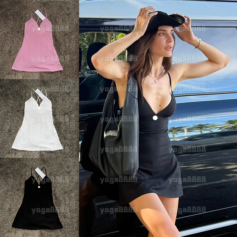 Yoga Splendor Dress V Neck Sleeveless Sports Dress Naked Feeling Pocket Anti Exposure Quick Dry Breathable Tennis Skirt Summer Dress Badminton Golf Fitness Skirt