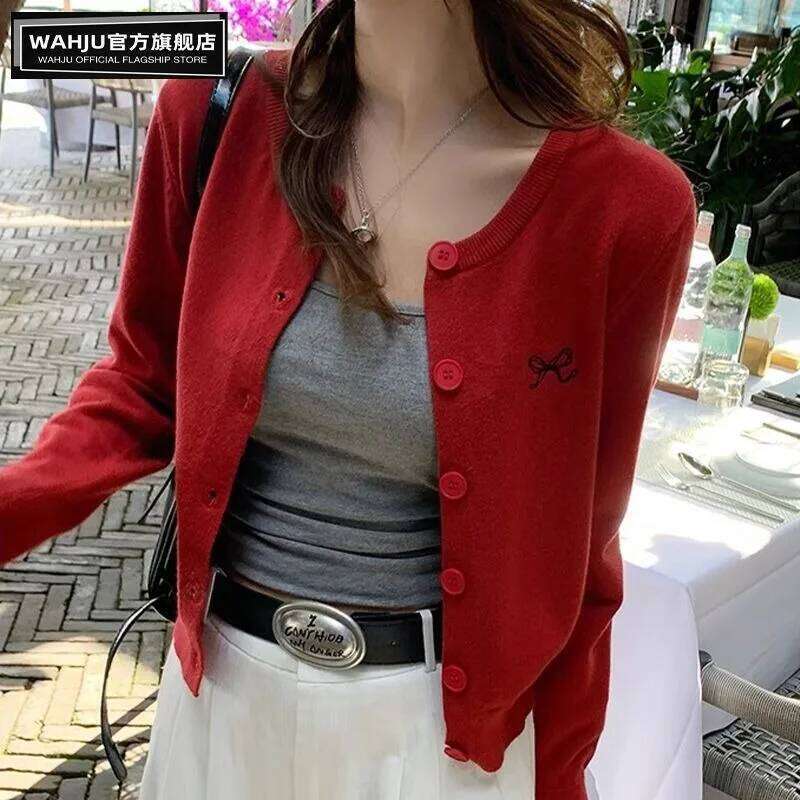 Round Neck Buttoned Long Sleeve Knitted Cardigan Coat Women's Sweater Top Z260313