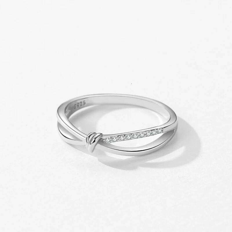 Ailmay Real 925 Sterling Silver Geometric Cross Line Finger Ring For Women Fashion Original Design Birthday Fine Jewelry H260312