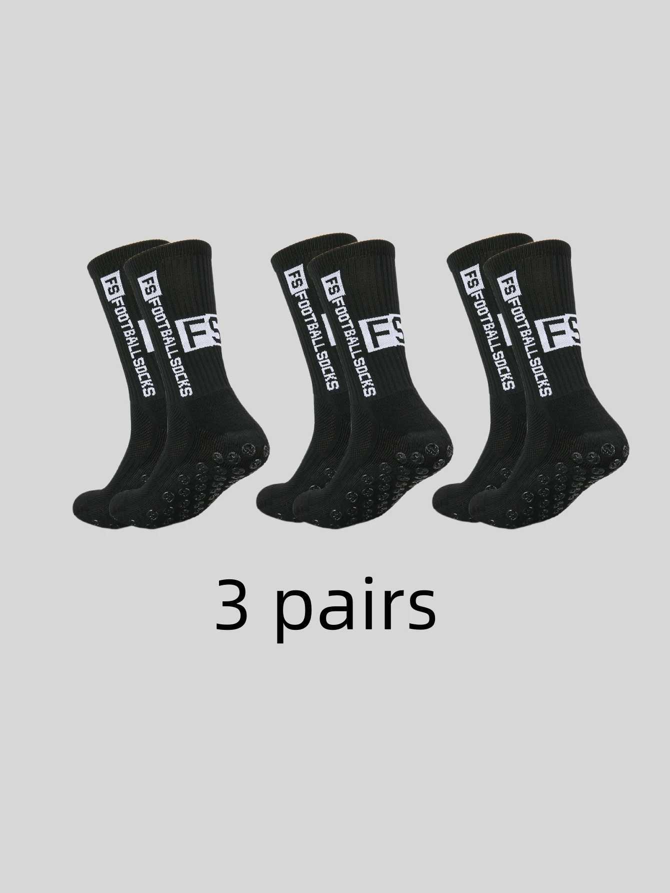 3 pairs of anti slip sweat and odor resistant FS football sports socks with adhesive points D260313