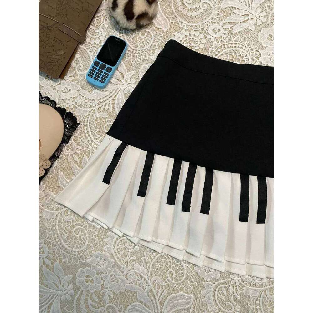 2000s Aesthetic Elegant Y2k Black White Piano Women Slim Design Harajuku Mini Skirt Female Retro Korean Popular Clothes Z260314
