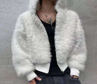 Solid color double-sided classic fashion winter hooded plush cardigan jacket casual unique simple loose warm streetwear 2000s Z260313