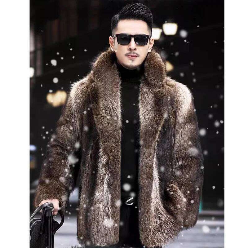 Men's mink coat Medium length fox fur thickened to keep warm in winter Z260313