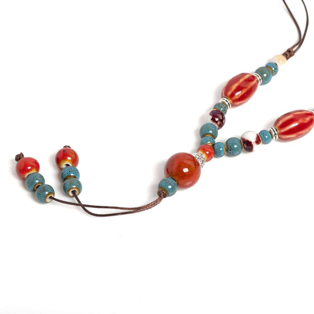 Handmade Red Long Watermelon Ceramic Necklace Vintage Pendant Jewelry Adjustable Fashion Accessory for Women Gifts 1115 H260312