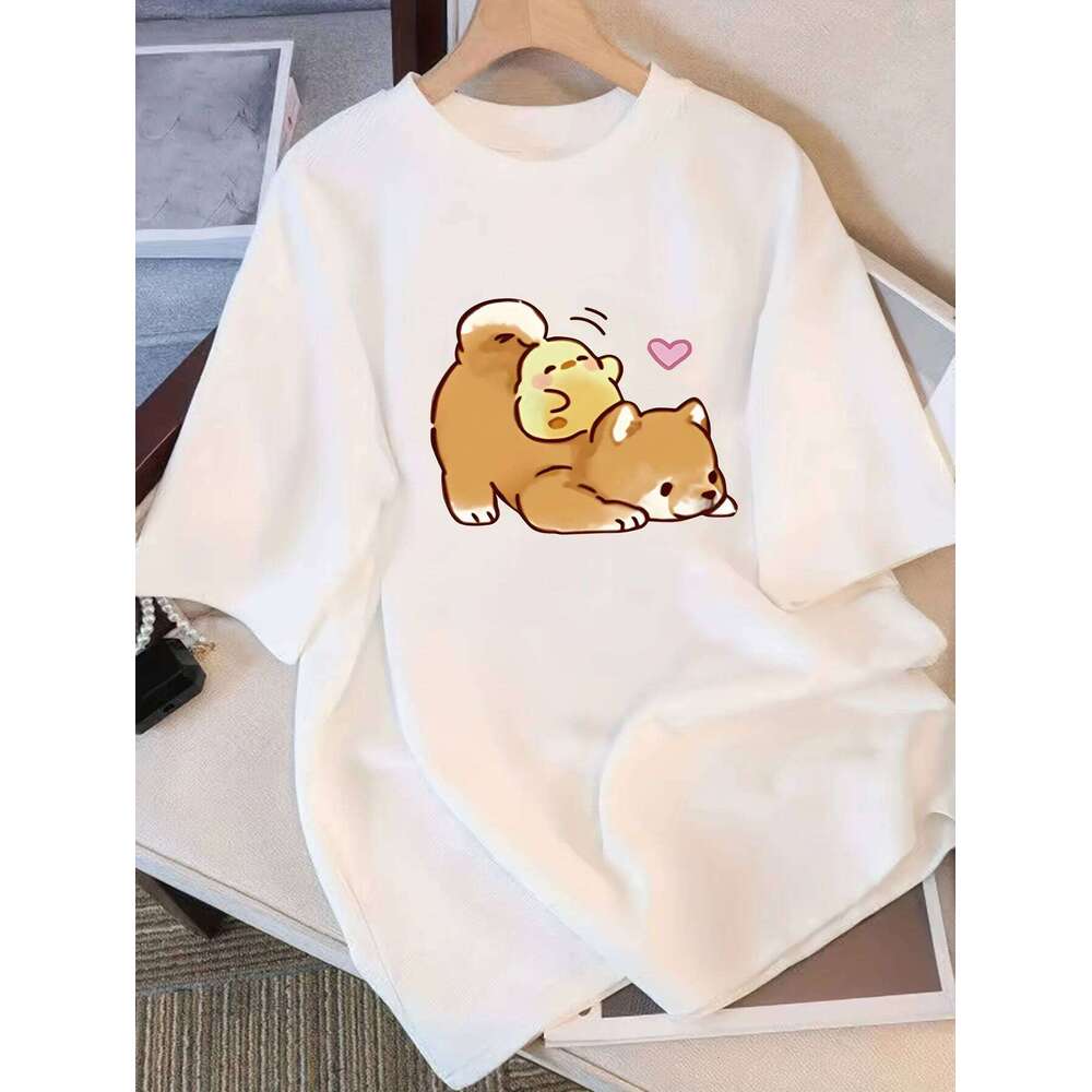 Cute Cartoon Dog Print Harajuku Short Sleeve Casual Women's T-shirt Clothing Street Tops Tees Aesthetic Clothes Z260314