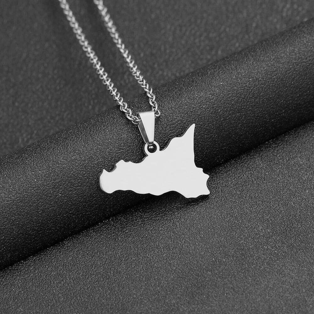 Fashion Italy Sicily Map Pendant Necklace For Women Men Gold Silver Color Stainless Steel Italian Sicilia Jewelry Gifts H260312