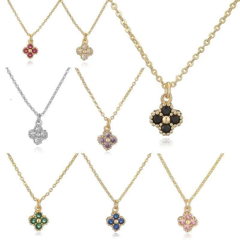 New Colorful Zircon Lucky Flower Design Plated Gold Necklace Fit For Women's Wedding Jewelry Gift Access H260312
