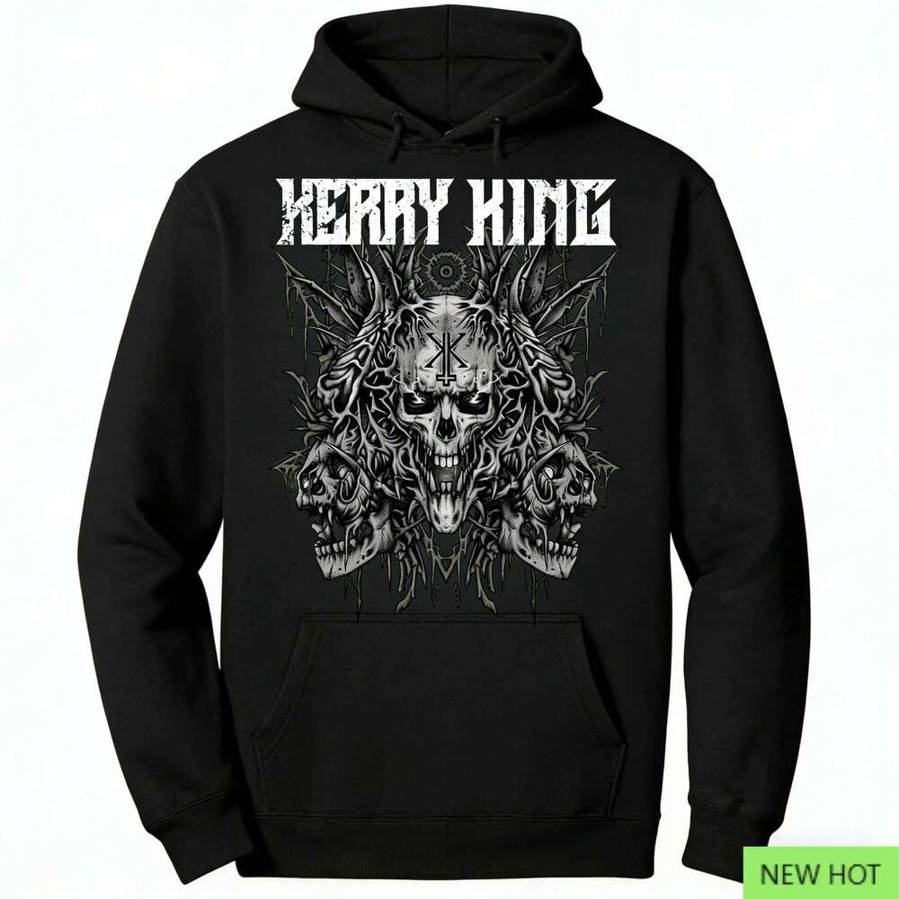 Kerry King Sweatshirt Multi-Skull Graphic Hoodie Black Gray Print Casual Unisex Streetwear for Thrash Metal Fans Z260314