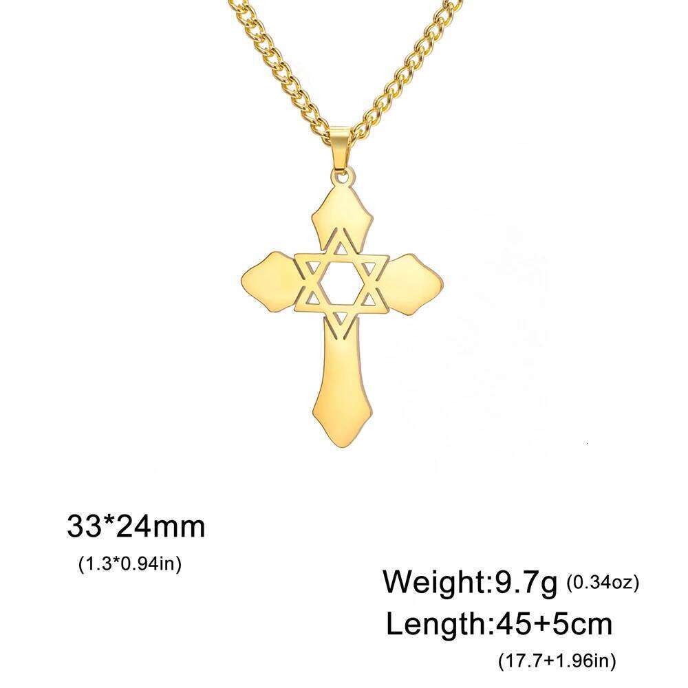 Dawapara Cross with Star of David Pendant Messianic Symbol Necklace Jewish Jewelry Protection Amulet Stainless Steel H260312