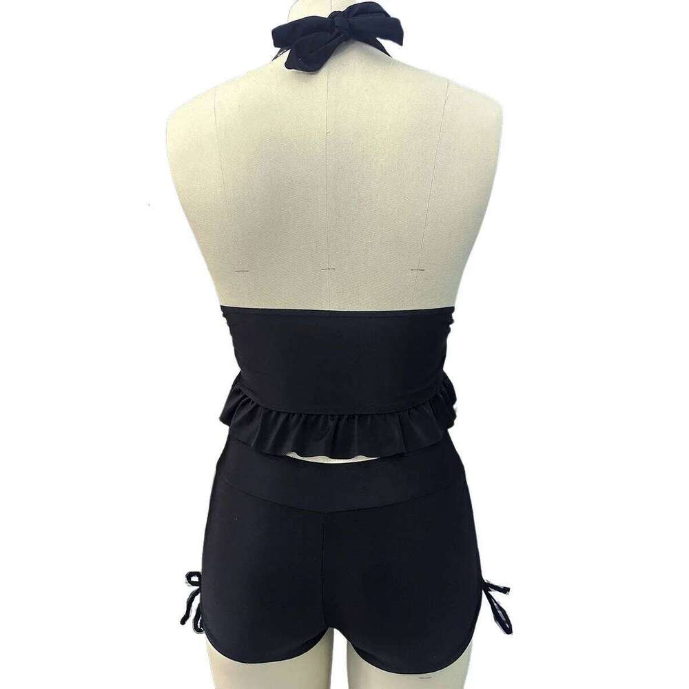 Halter Tankini Two Piece Swimsuit Women 2026 Solid Swimwear Female Bathers Bathing Swimming Swim Suit Beach Wear XXL 26H0313