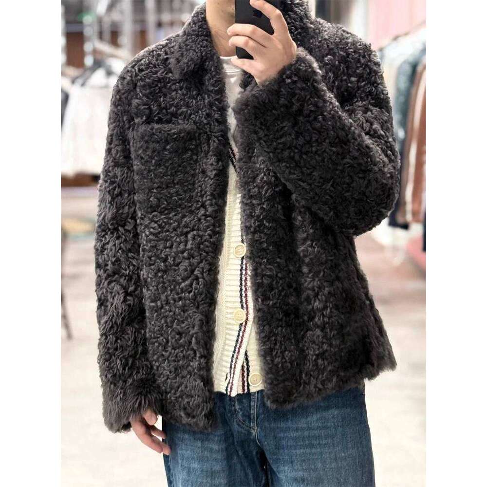 Winter Faux Lamb Wool Fur Men Curly Collared Padded Coat Parkas Oversized Warm Cotton Jacket Casual Thickened Outerwear Z260313