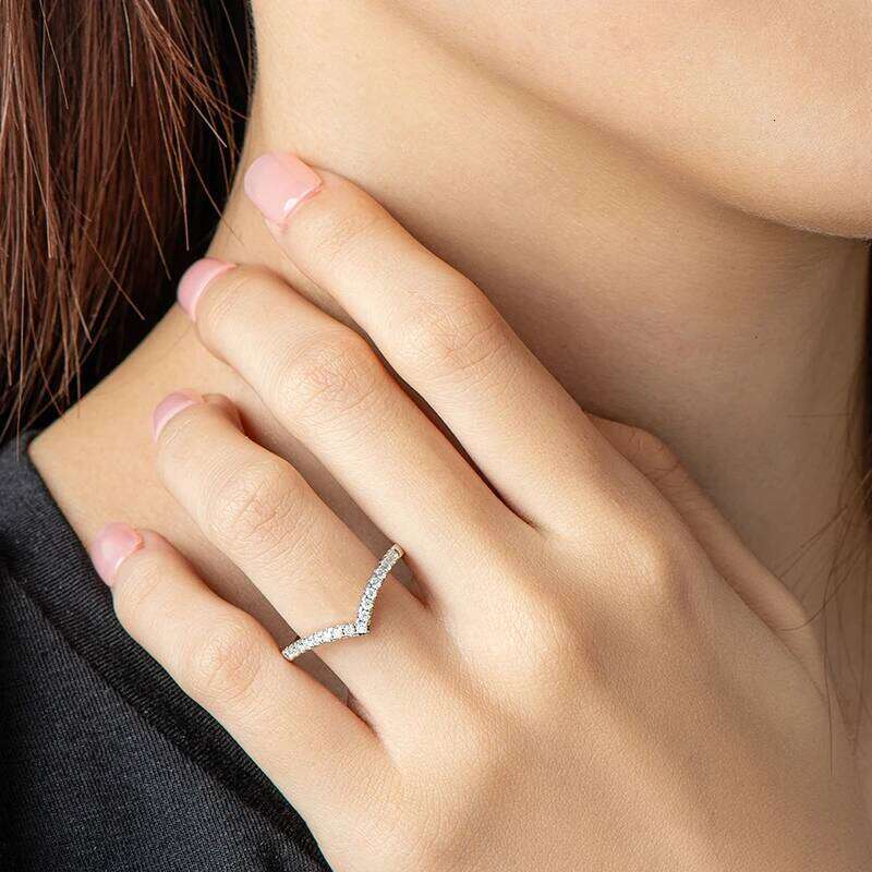 Lnngy Certified 1.5mm Moissanite V-Shaped Ring Anillo Plata 925 Sterling Silver Stackable Rings for Women 2026 Trend Jewelry H260312