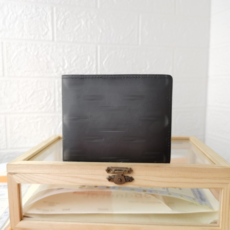 Fashion Luxury short wallet Black embossed horizontal pattern letter leather Men blue wallet Designer women purse cardholder leather Wallet with original box