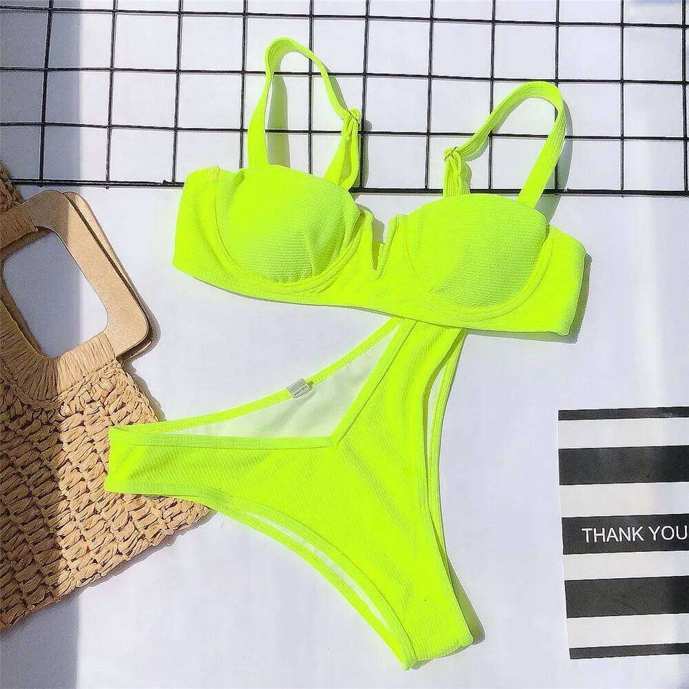 Rose Red Micro Thong Bikini Push Up Sexy Swimsuit Women V Neck Shaped Swimwear 2025 Ribbed Bathing Suit Bikinis Sets De Mujer Y260303