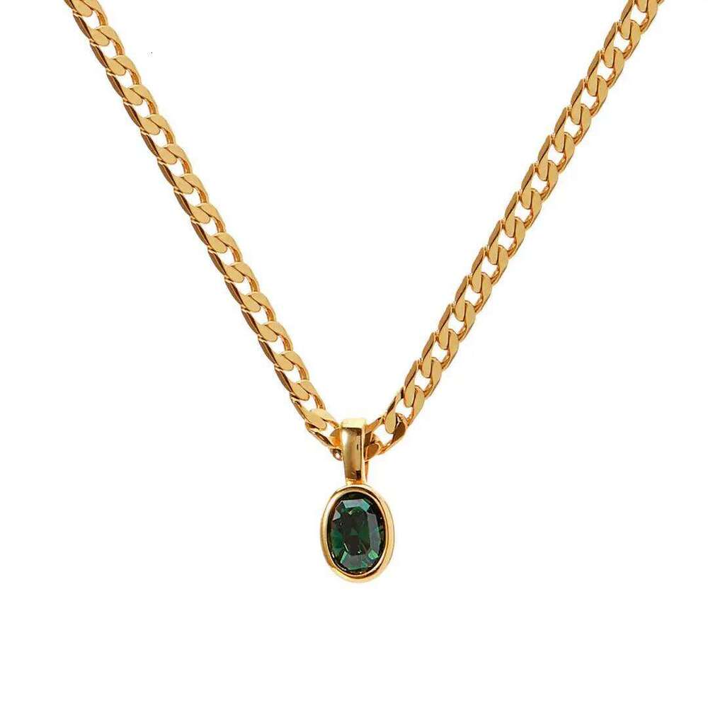 Dainty Stainless Steel Oval Multi-color Natural Stone Pendant Necklace for Women 18k Gold Plated Cuban Chain Necklaces Jewelry H260312