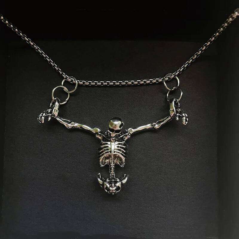 Creative Crucifixion Skull Pendant Men Necklace Punk HipHop Silver Color Half Body Skeleton Hanging Party Jewelry Gift Wholesale H260312