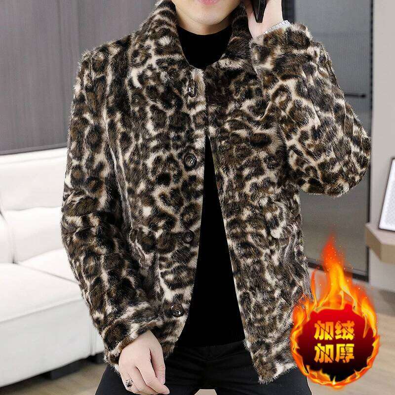 2025 Winter Leopard Print Mink Jacket for Men Fashion Thickened Warm Faux Fur Coat Casual Social Streetwear Jackets Z260313