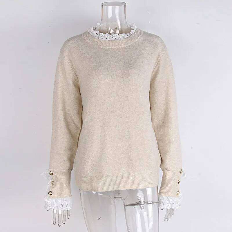 Autumn Winter Women's Knitted 2025 Fashion Lace Round Neck Long Sleeve Pullover Sweater Tops Women Casual Z260313