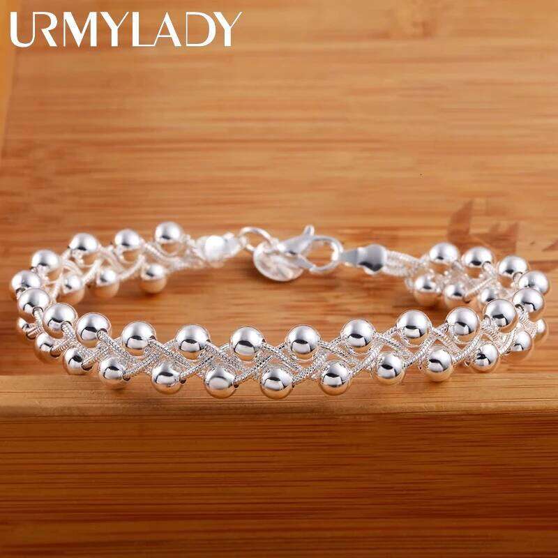 URMYLADY 925 Sterling silver Bracelet Beautiful Braided beads chain for woman fashion fine jewelry Wedding party gifts Z260313