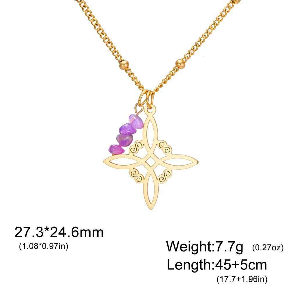 Dawapara Witches Spiritual Amethyst Protective Necklace Stainless Steel Celtics Knot Good Luck Amulet H260312