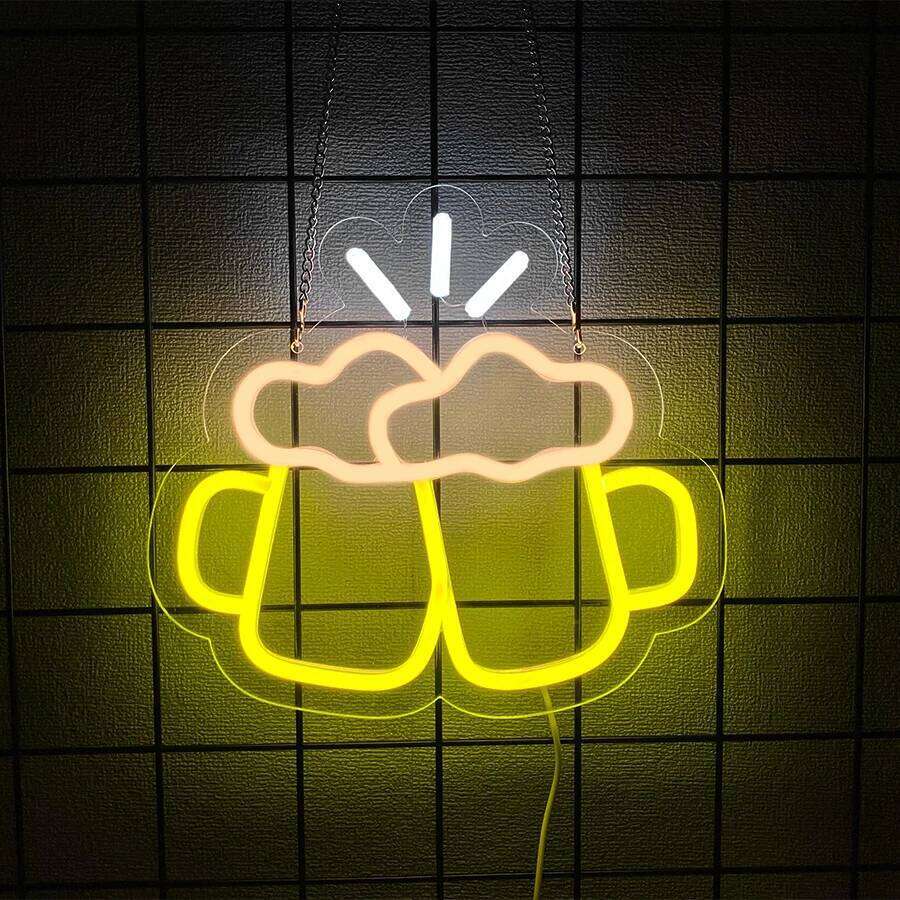 Bud Light Led Neon Sign, Beer Glass Collision Icon, Used For Commercial Decor In Bars, Parties, Restaurants, Man Caves And Shops 26H0313