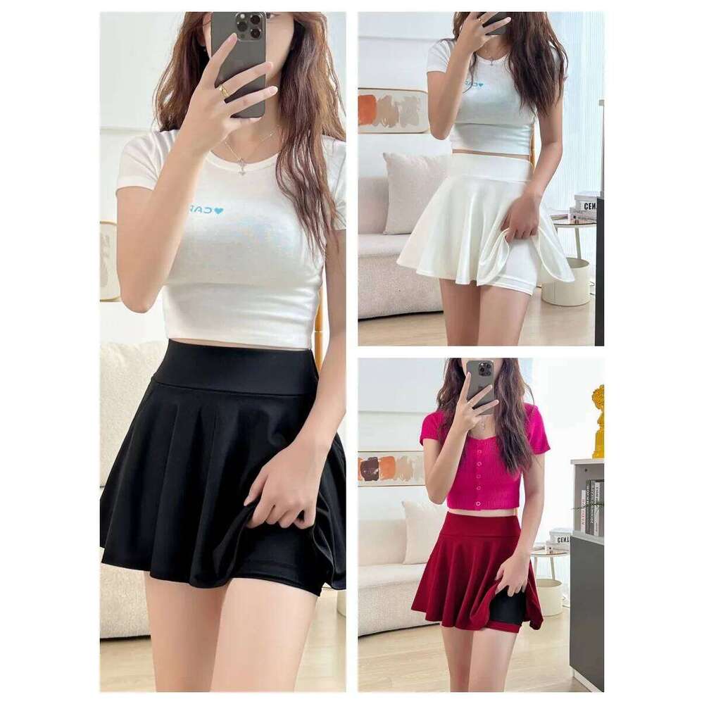 Summer Women Basic Function Pocket Skirts Lined Shorts Female Style Dancer Uniform Mini Elastic Pleated Skirt Plus Size Z260314