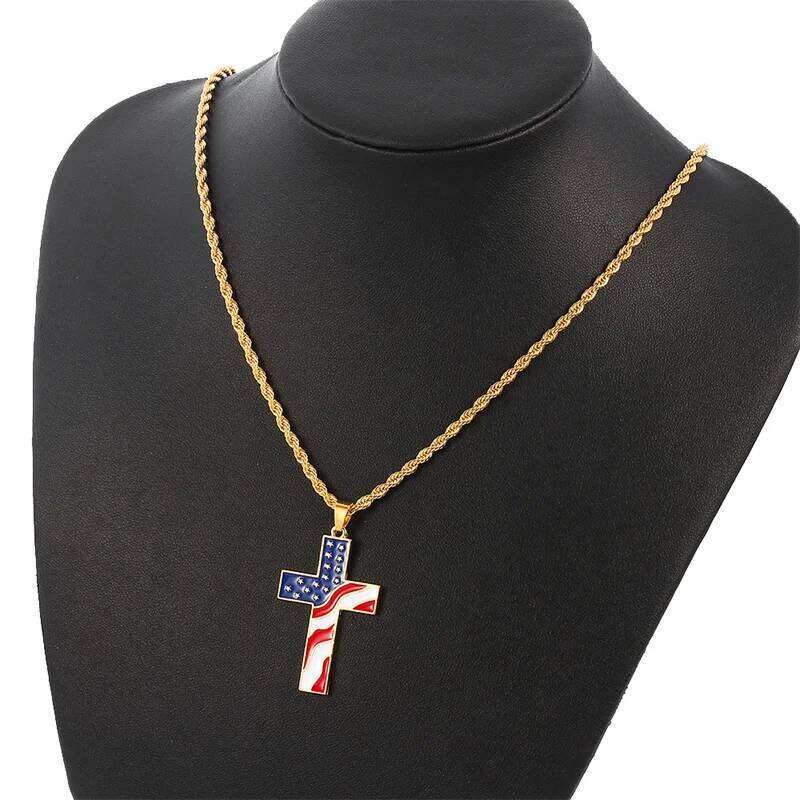 Creative Cross Men's Metal Chain Hip Hop American Flag Necklace Jewelry Hanging Around the Neck H260312