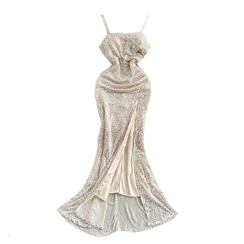 2026 Women's Evening Dress Elegant and Exquisite Strapless with Ruffles, Slim Fit, Fork A13 and Sparkling Glitter