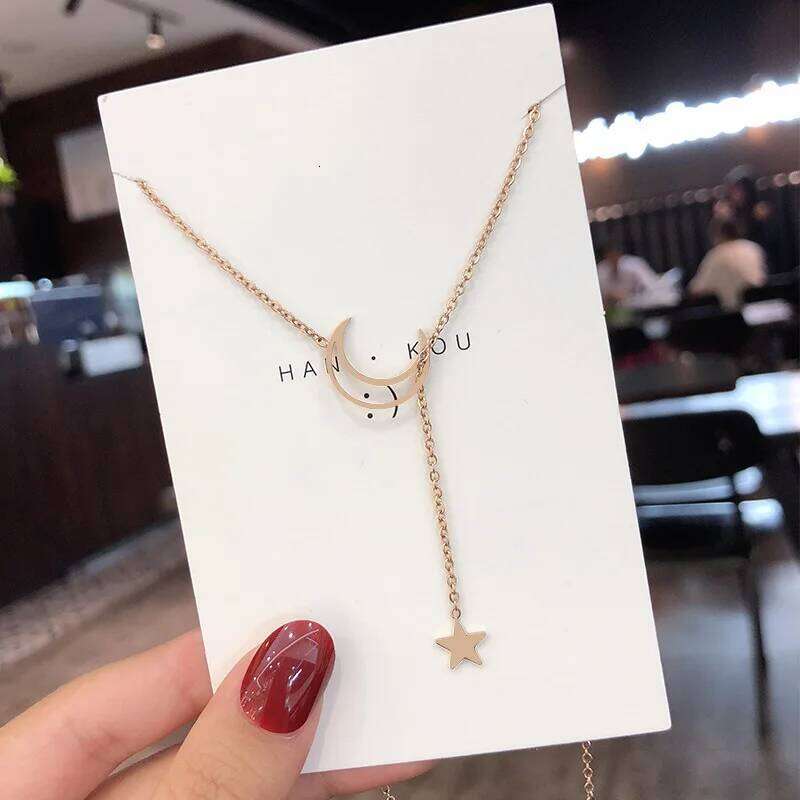 New Moon Star Pendant Choker Simple Gold Color Alloy Charm Chain Collares Necklace For Women Party Jewelry H260312