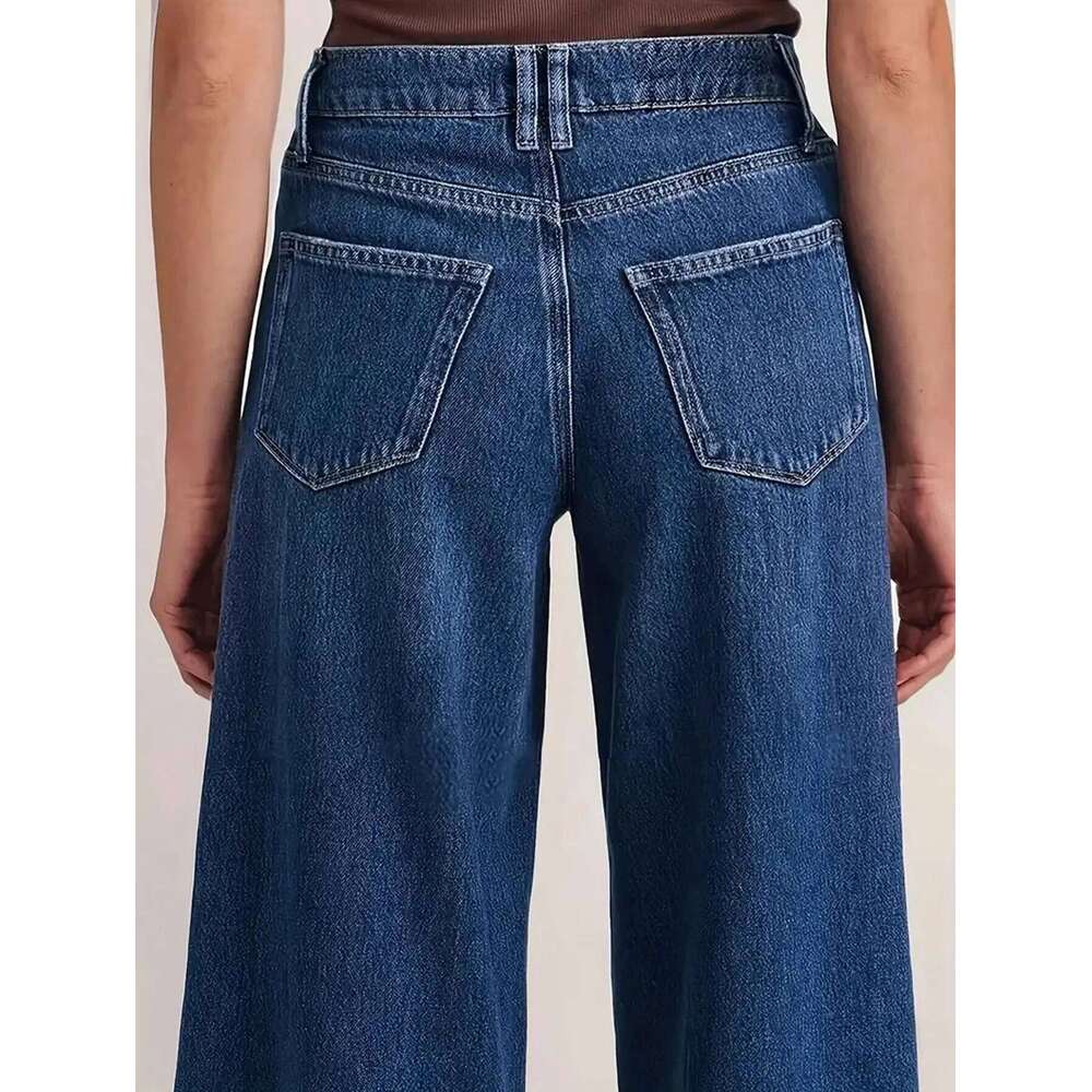 "Womens Deep Blue Wide Leg Jeans - Stylish Denim Trousers for Comfort and Versatility Z260313