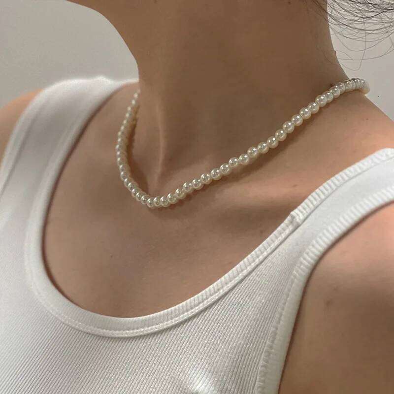 French Elegant Versatile Imitation Necklace Single Layer Faux Pearl Beaded Short Sexy Clavicle Chain Women's Holiday Gifts H260312