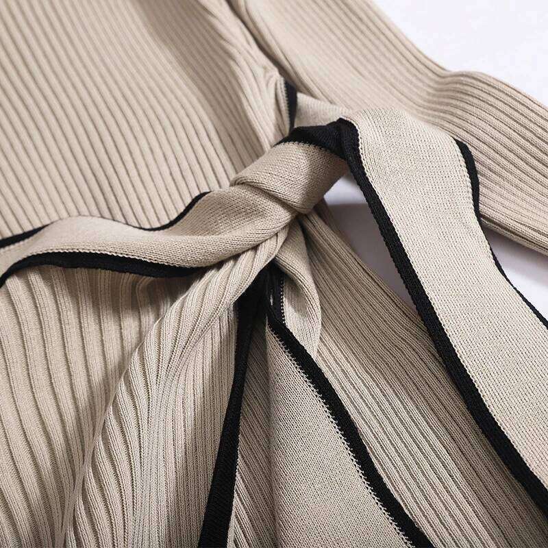 ITOOLIN Women Office Mock Neck Irregular Knit Vintage Mid-Length Bandage Slim Bottom Long Sleeve Sweater Dress Z260314