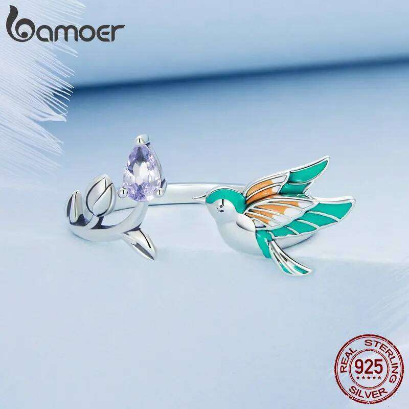 Bamoer Fashion 925 Sterling Silver Kingfisher Open for Women Eternity Band Lively Bird Ring Gift Fine Jewelry Party BSR286 H260312