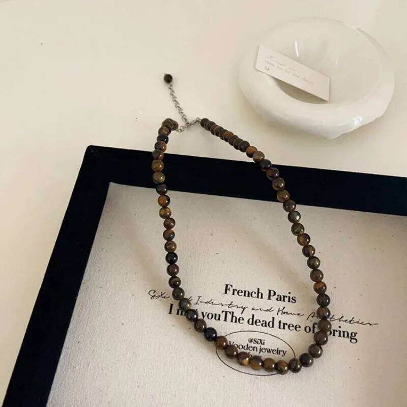 Minar Vintage 4 6 8 10mm Natural Stone Tigereye Strand Beaded Necklace for Women Femme Silver Plated Chokers Sweater Chain H260312