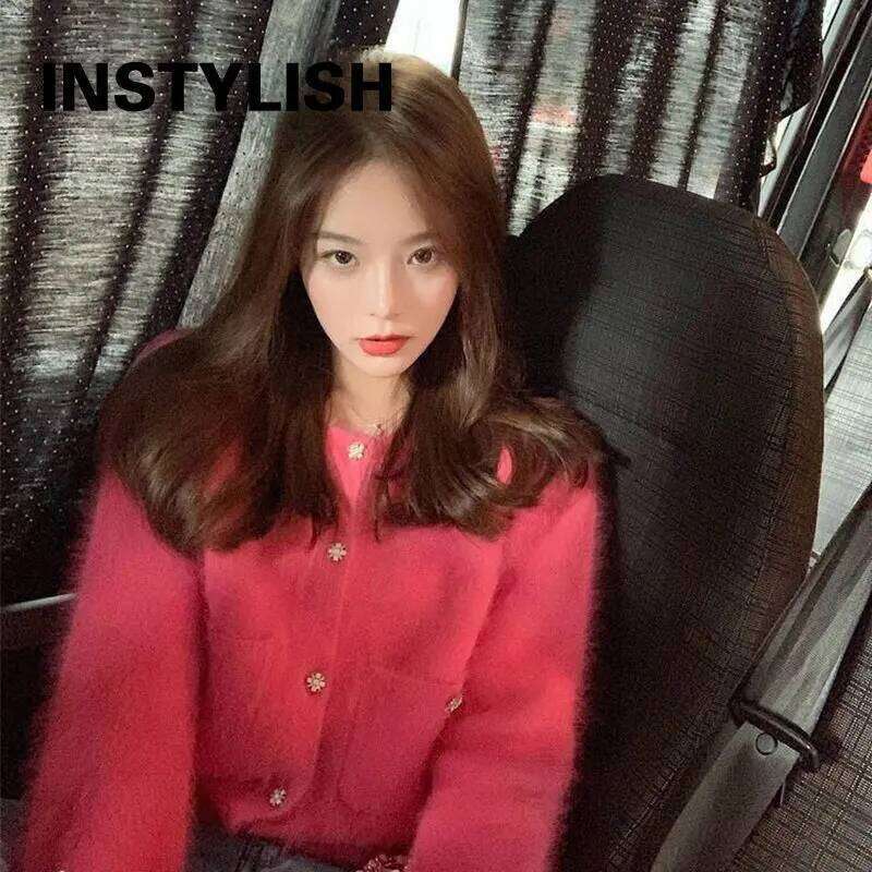 Elegant Cashmere Cropped Cardigan Knitted Sweater Coat Women Korean Harajuku Button Up Slim Cardigans Streetwear 2022 New Z260313