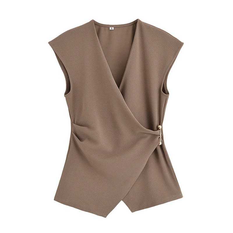 Simple Style Wide Leg Pants 2 Pieces Sets For Women Ruched Pin Vest Top Trousers Womens Suit 2025 New Casual Woman Outfits M260313