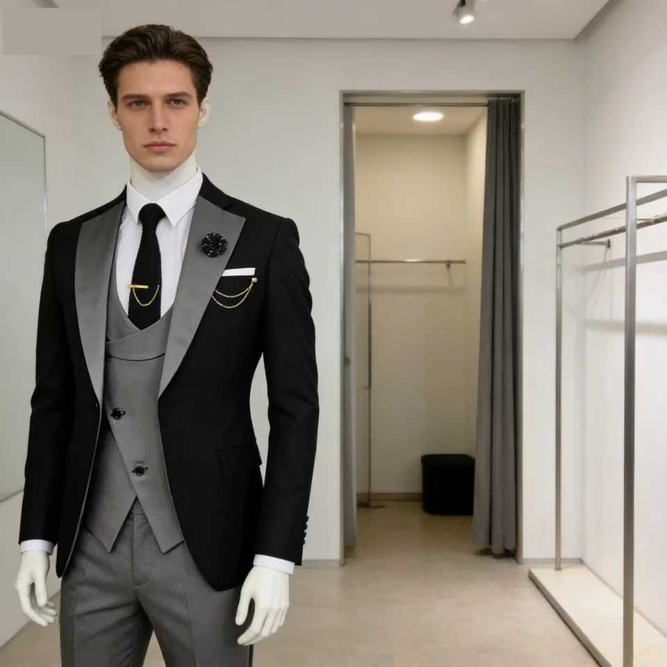 3 Pieces Slim Fit Mens Tuxedo Suits Formal Business Groom Costume for Wedding Party Prom - Jacket Pant Vest Set M260313