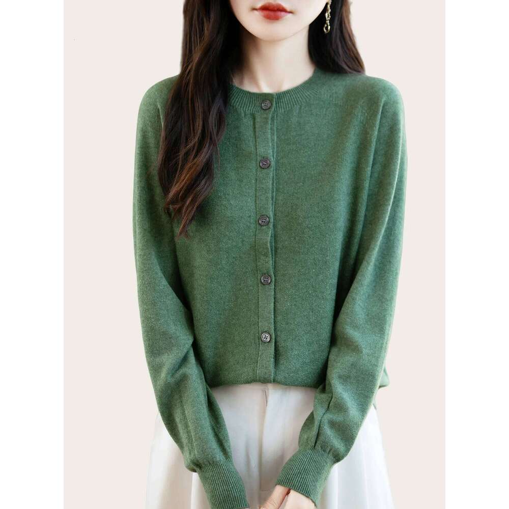Classic Merino Wool Woman Sweater Basic Female Autumn Winter Knitted Cardigan Elegant Ladies Cashmere Long Sleeve Clothing Tops Z260313