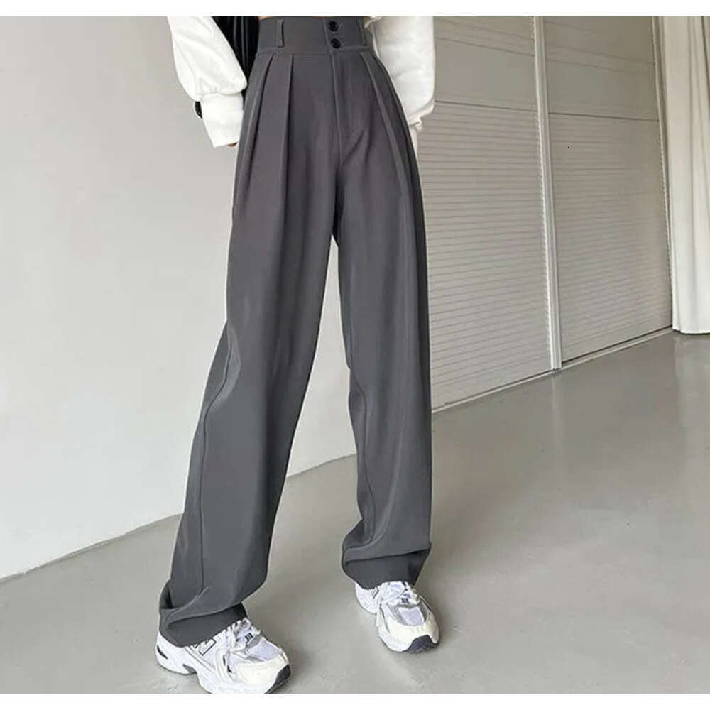 Women's Capris Casual High Waist Loose Wide Leg Women Spring Autumn Female Gray Black Suit Pants Ladies Streetwear Long Trousers 230321 Z260314