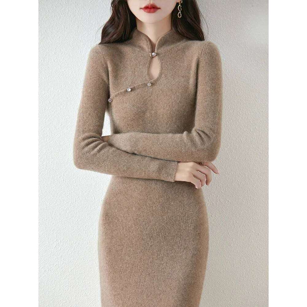 Chinese Style Dress Women Pullover Sweater 100% Merino Wool Knitwear Slim Elegant Retro Skirts Autumn Winter Soft Cashmere Z260313