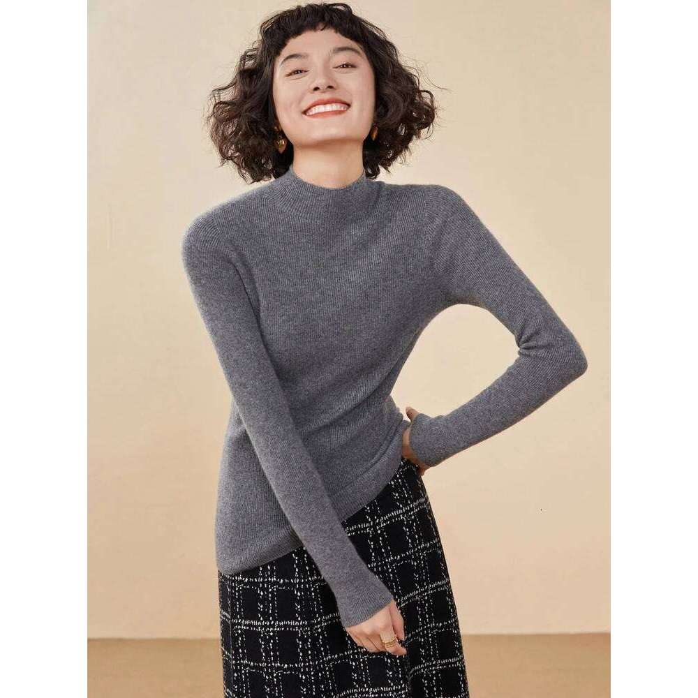 ADDONEE Women's 100% Sweater Mock Necl Long Sleeve Slim Basic Pullover Autumn Winter Soft Warm Cashmere Knitwear Tops Z260313