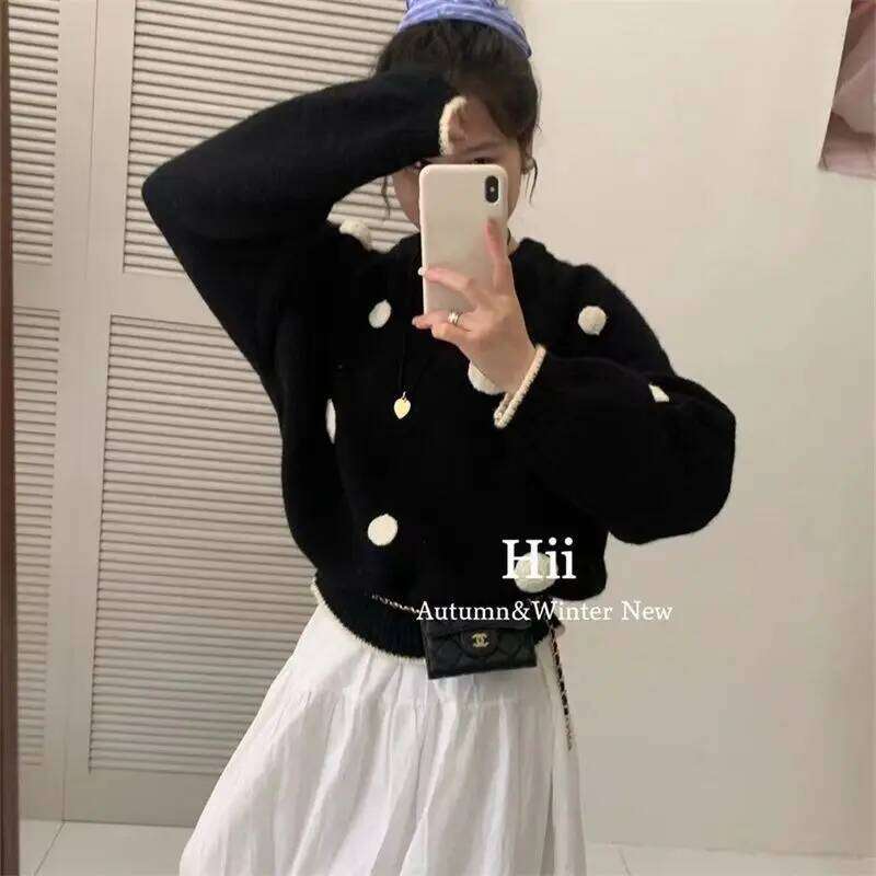 Polka Dot Pullover High-end Round Neck Knit Sweater Stylish and Fashionable Women's Top Z260313