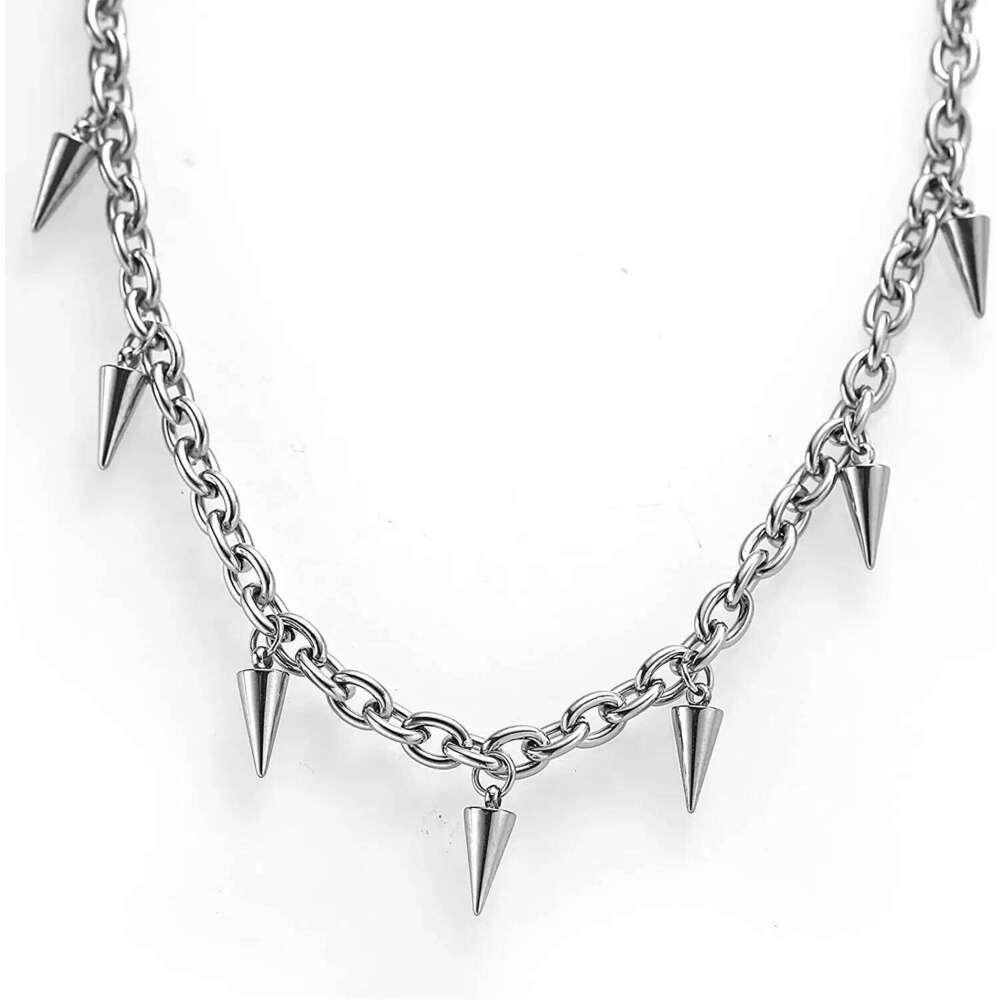Goth Spike Stainless Steel Rivet Pointed Charms Choker Streetwear Vintage Punk Y2K Necklace for Women Men H260312