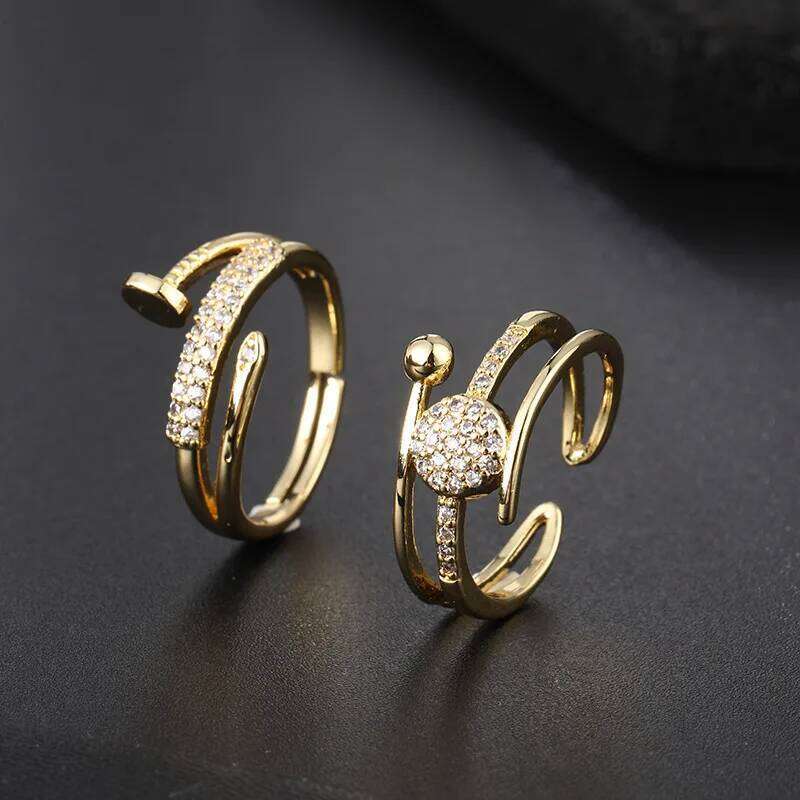 Trend Shine Zircon Nail Rings for Women Girls High Qulaity Gold Color Valentine's Day Party Gift H260312