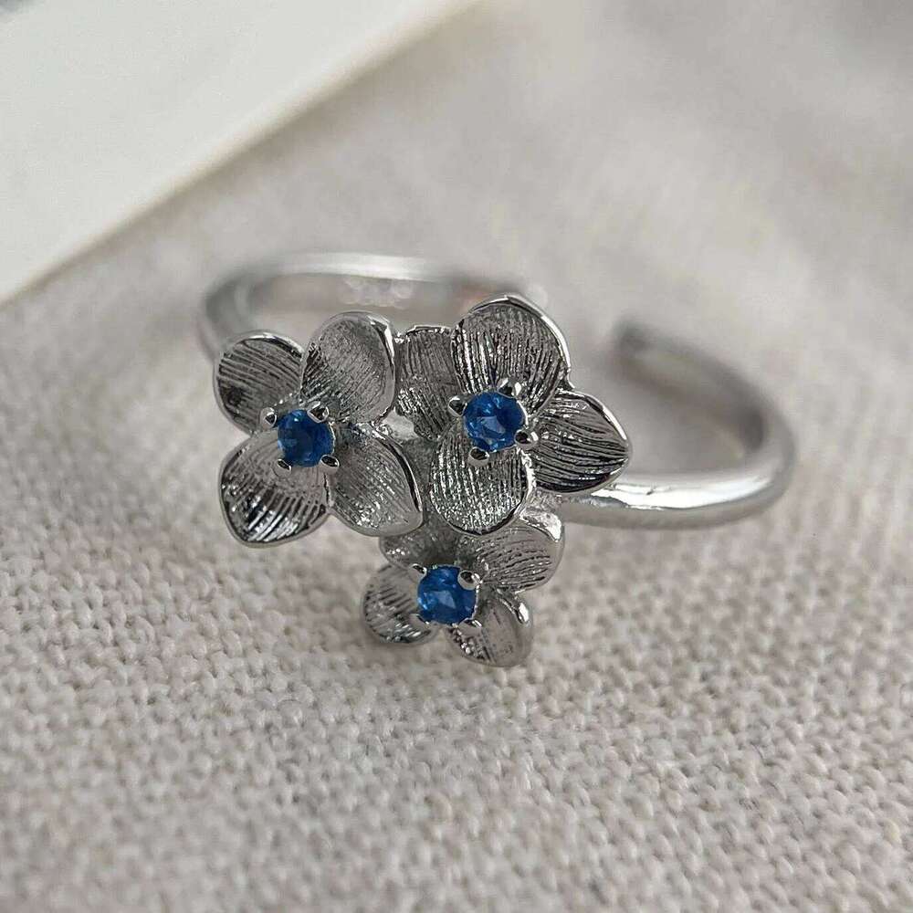 925 Sterling Silver Rings for Women Couple Minimalist Handmade Simple Blue Flower Zircon Ring Fine Jewelry Gift Prevent Allergy H260312